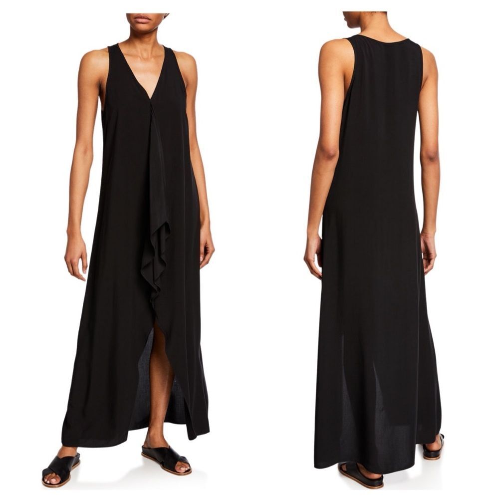 Anatomie Galia V-Neck Sleeveless High-Low Maxi Dress Black XS Quiet Luxury